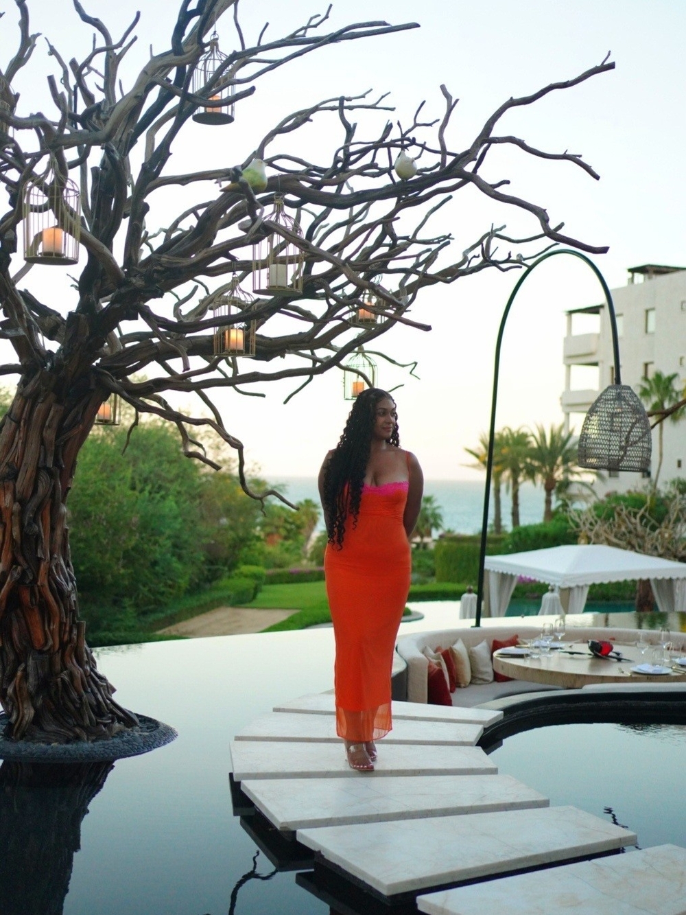 House of CB Orange Strapless Maxi Dress with Pink Accent